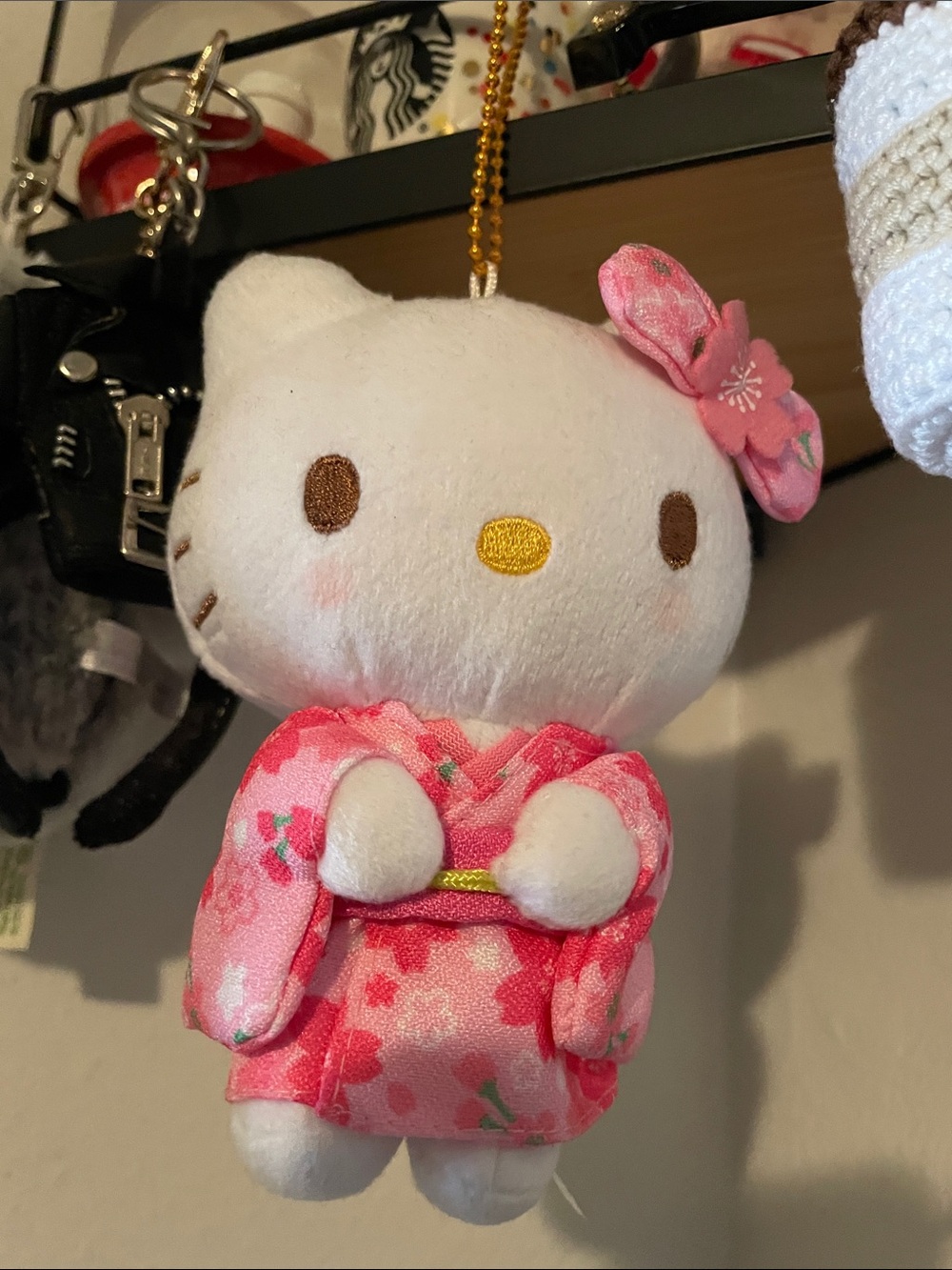 Pink Plush Hello Kitty-Style Kimono Doll Keychain